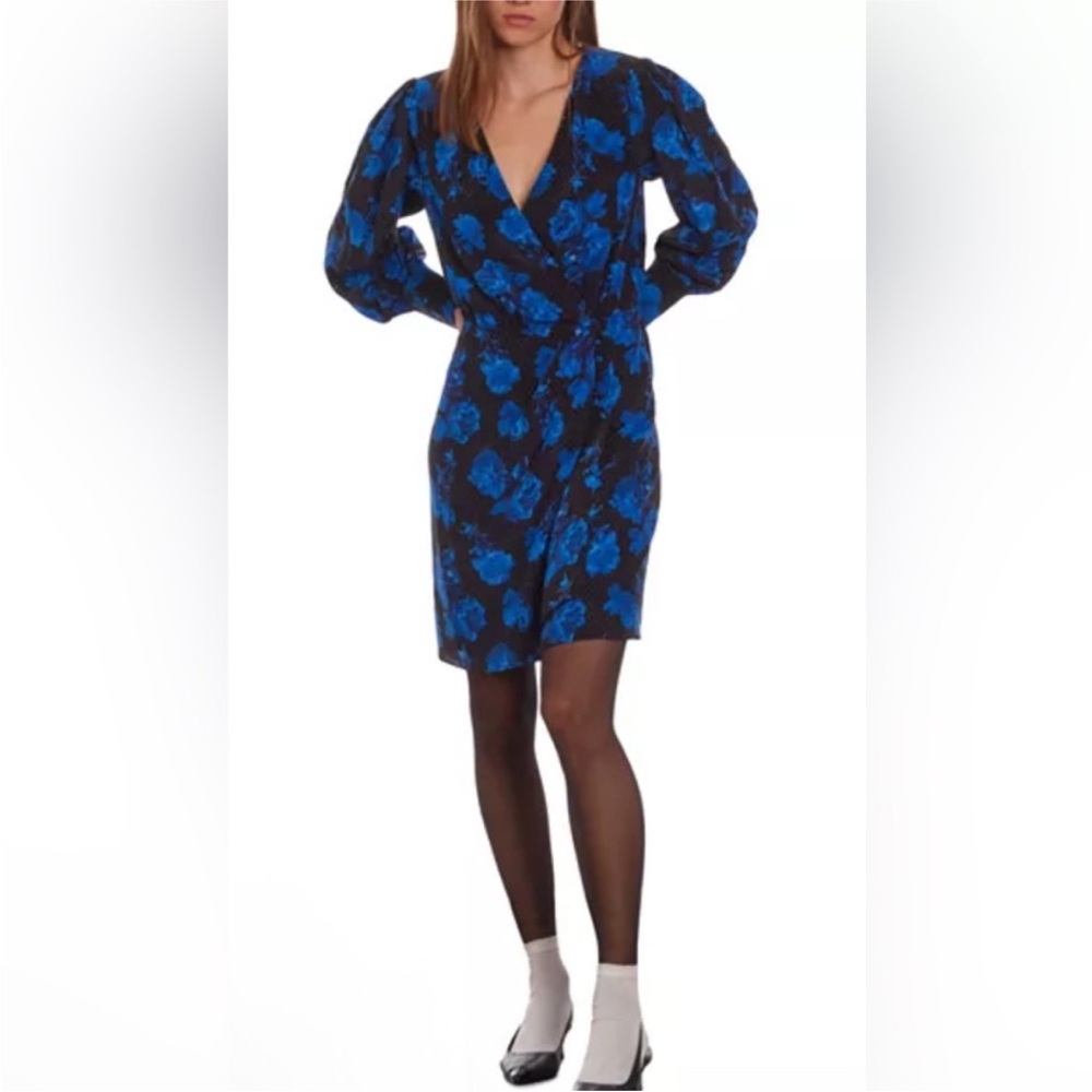 The Kooples Black and Blue Floral Long Sleeve Dress